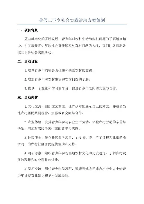 暑假三下乡社会实践活动方案策划