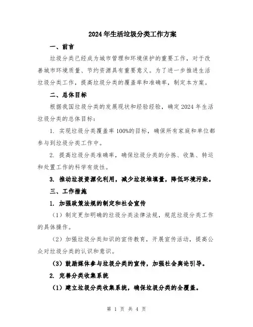 2024年生活垃圾分类工作方案