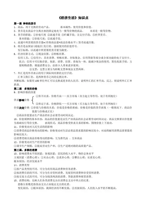 陕西省2013年学业水平考试政治知识点全套