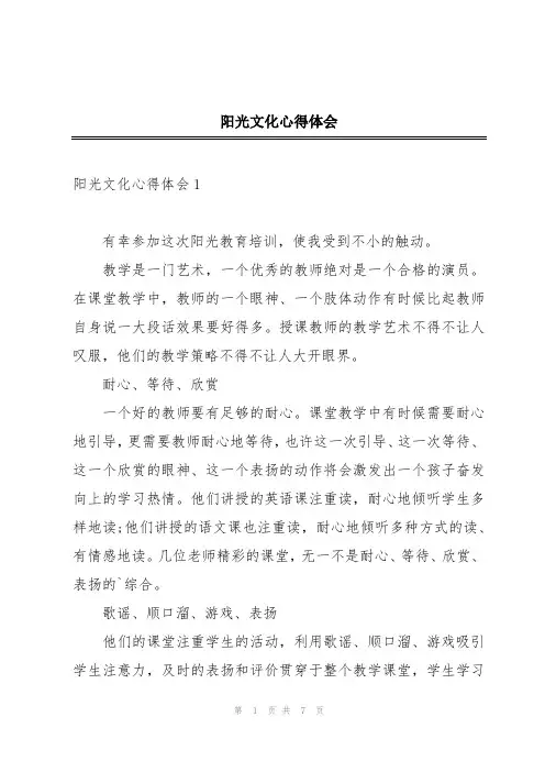 阳光文化心得体会