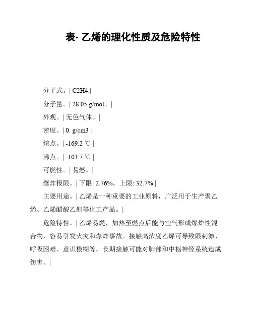 表- 乙烯的理化性质及危险特性