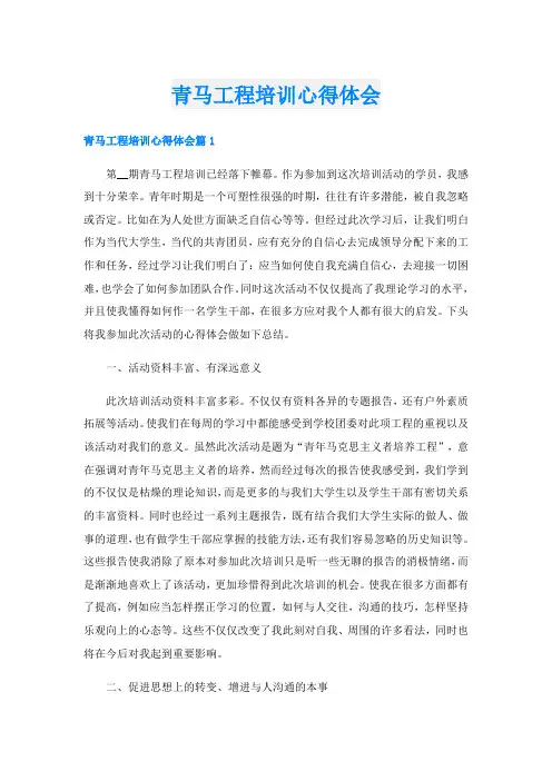青马工程培训心得体会