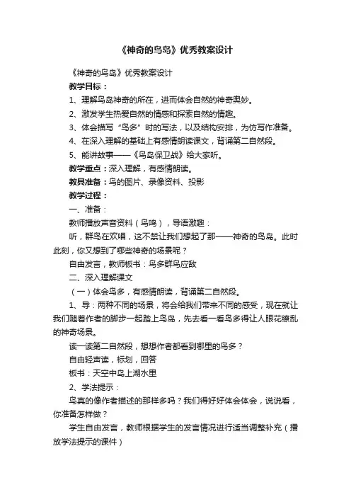 《神奇的鸟岛》优秀教案设计