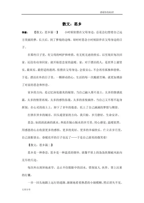 散文：思乡