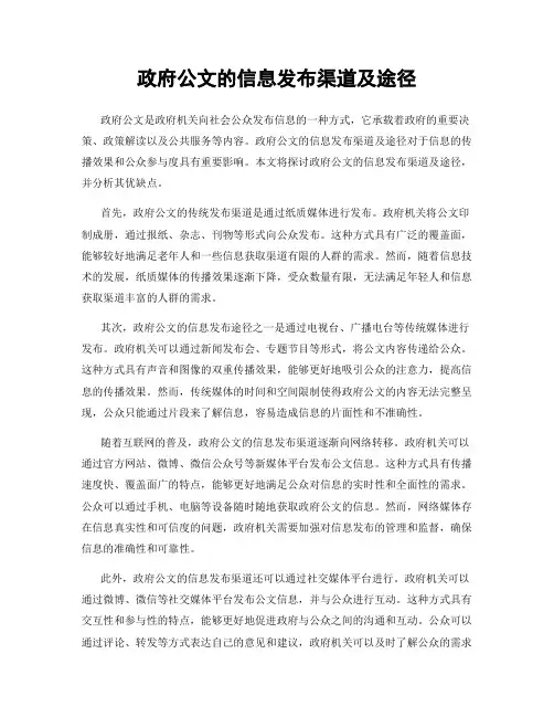 政府公文的信息发布渠道及途径
