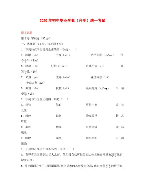 贵州省黔南州2020年中考语文真题试题(含答案)(2)