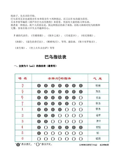 巴乌指法表