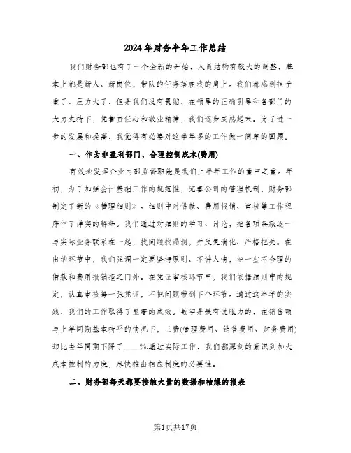 2024年财务半年工作总结(6篇)
