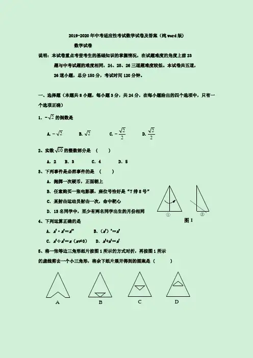 2019-2020年中考适应性考试数学试卷及答案(纯word版)