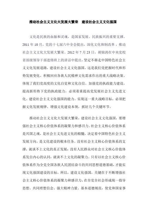 推动社会主义文化大发展大繁荣  建设社会主义文化强国