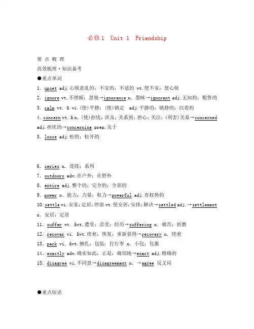 2020年高考英语 Unit 1 Friendshipl要点梳理+重点突破 新人教版必修1