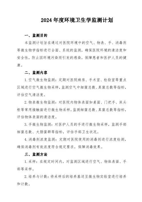 2024年度环境卫生学监测计划