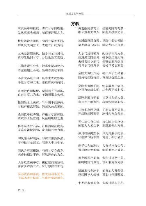 中医药教材第6版方剂学方歌(背诵版)