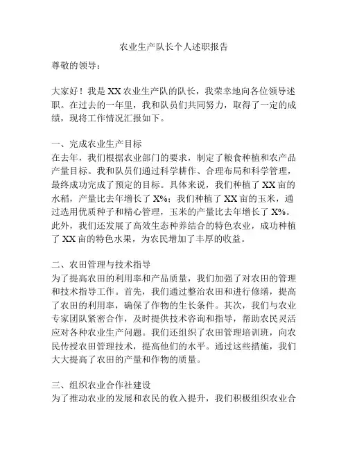 农业生产队长个人述职报告