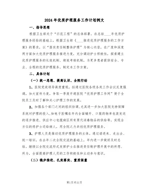 2024年优质护理服务工作计划例文（5篇）