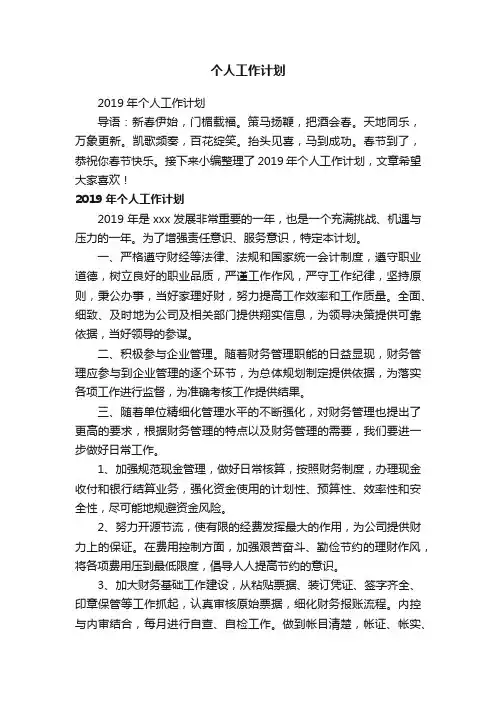 2019年个人工作计划