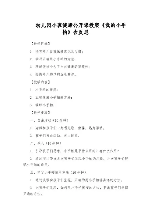 幼儿园小班健康公开课教案《我的小手帕》含反思