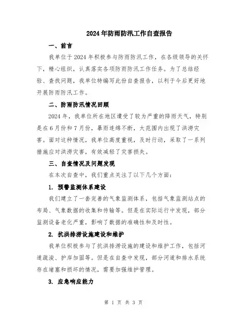 2024年防雨防汛工作自查报告