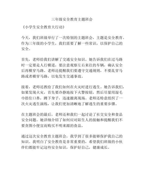 三年级安全教育主题班会