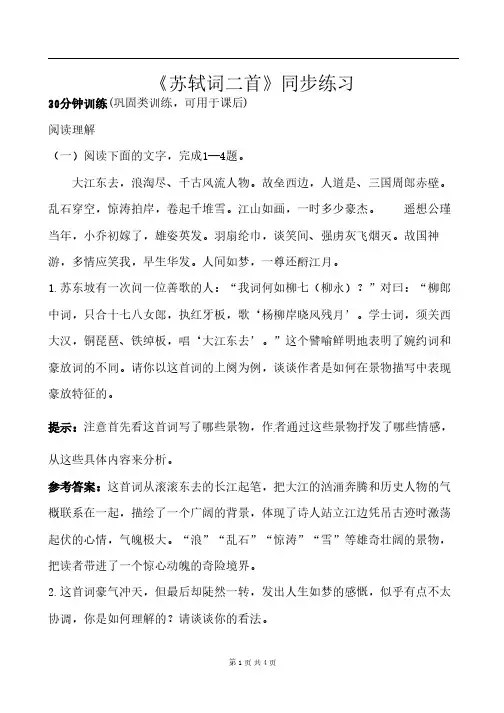 语文：2.5《苏轼词二首》同步练习(人教新课标版必修4)