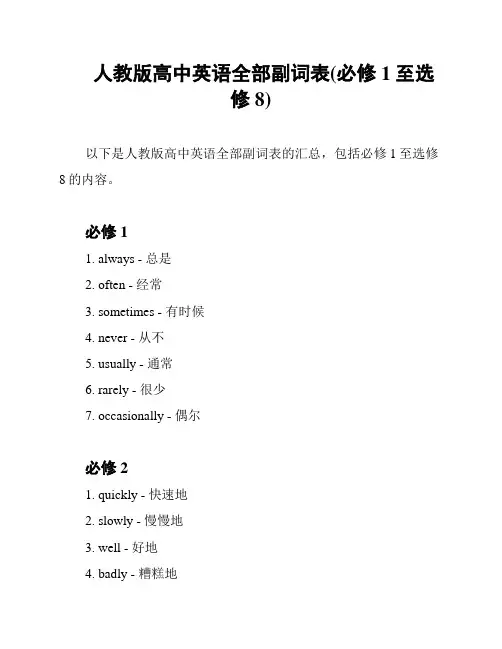 人教版高中英语全部副词表(必修1至选修8)