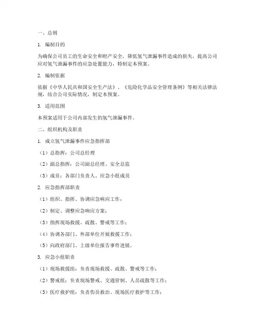 氢气泄漏事件应急预案范文