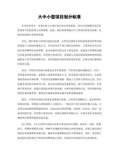 大中小型项目划分标准