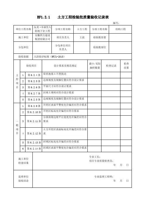 人防结构分部工程检验批