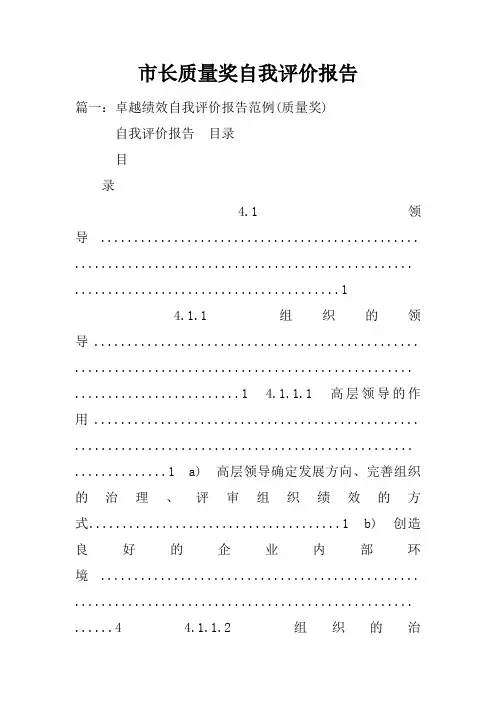 市长质量奖自我评价报告