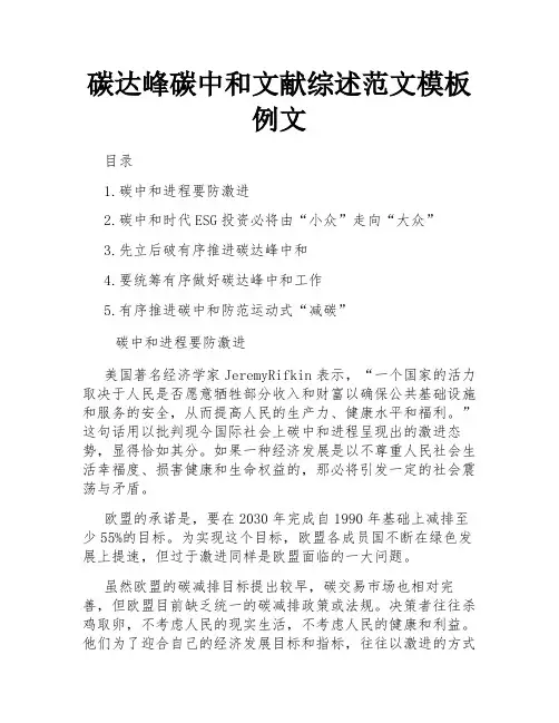 碳达峰碳中和文献综述范文模板例文