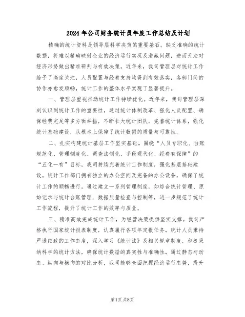 2024年公司财务统计员年度工作总结及计划（四篇）