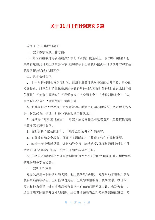 关于11月工作计划范文5篇