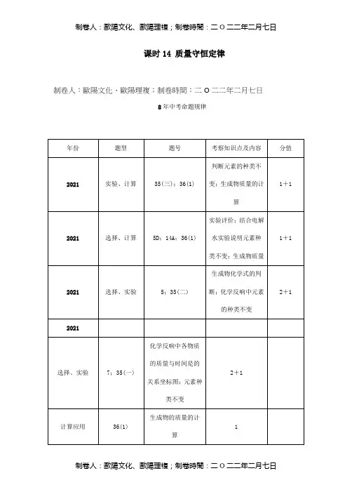中考命题研究河北省中考化学教材知识梳理模块三物质的化学变化课时