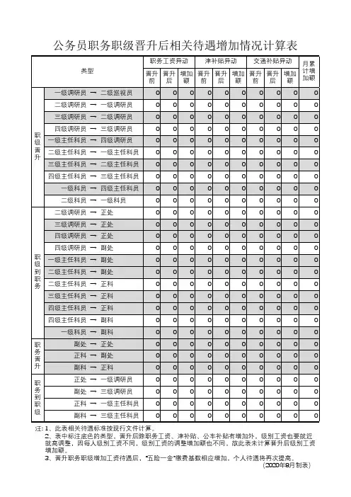 公务员职务职级晋升后相关待遇增加情况计算表