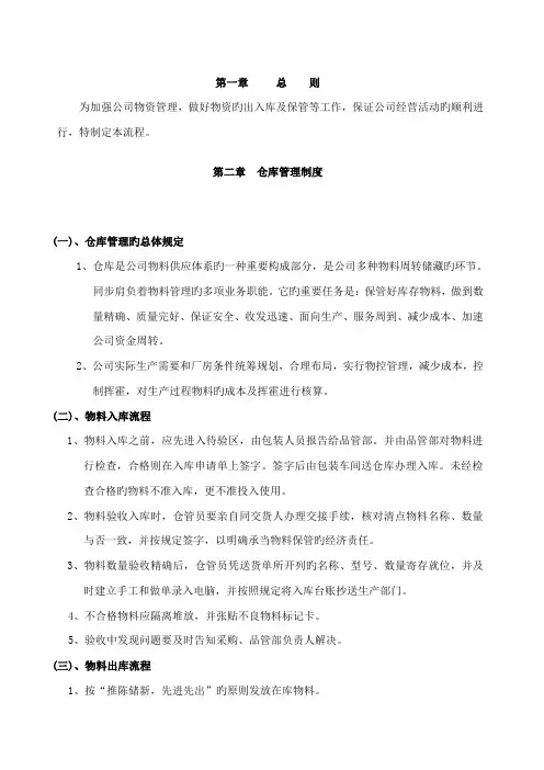 仓储物流管理制度及流程