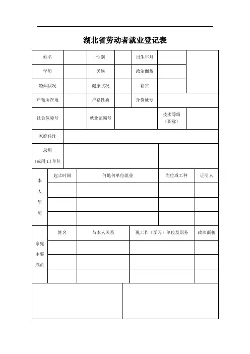 湖北省劳动者就业登记表