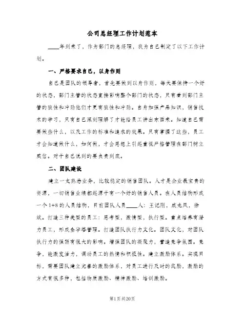 公司总经理工作计划范本(三篇)