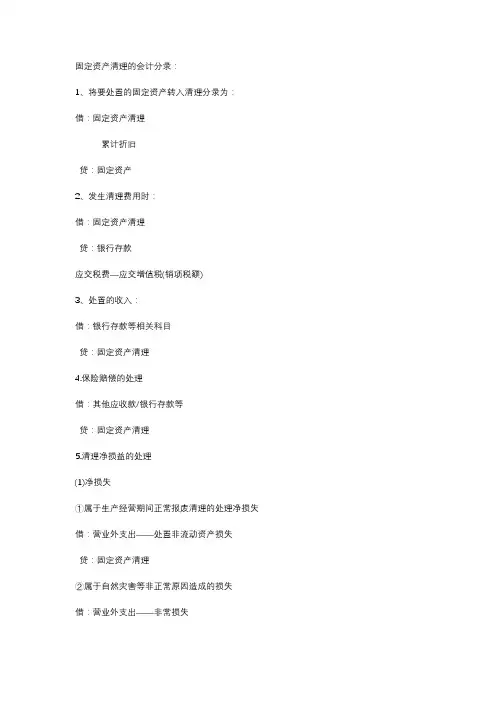 固定资产清理 会计分录