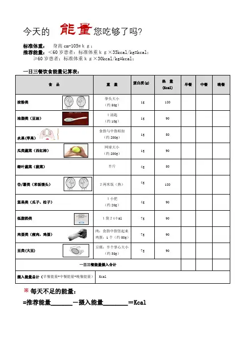 一日三餐饮食能量记算表