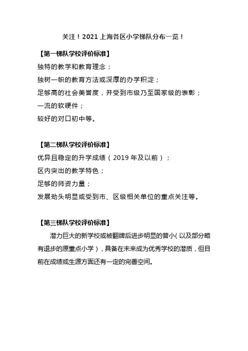 关注!2021上海各区小学梯队分布一览!