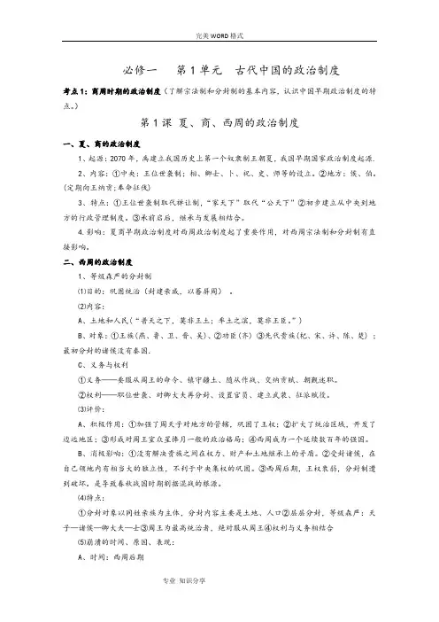 历史必修一岳麓版知识点归纳总结