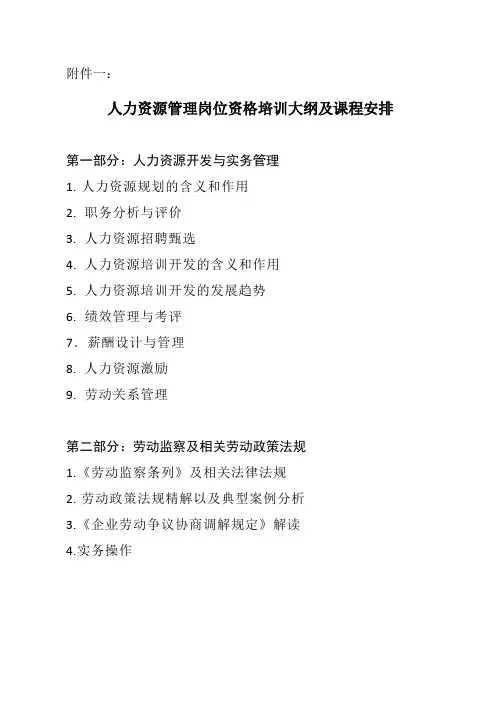 人力资源管理岗位资格培训大纲及课程安排.doc