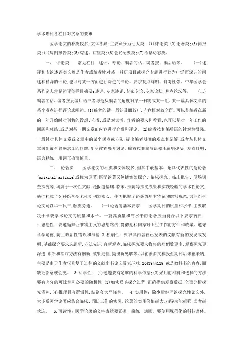 学术期刊各栏目对文章的要求 (一)