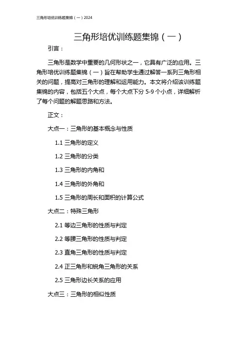 三角形培优训练题集锦(一)2024