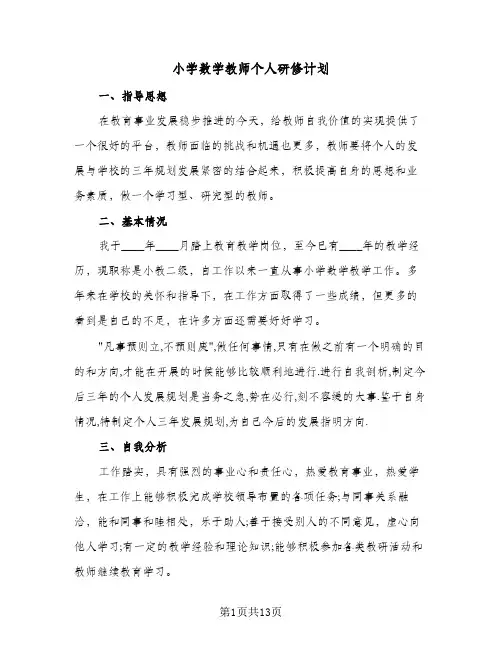 2024年小学数学教师个人研修计划（4篇）
