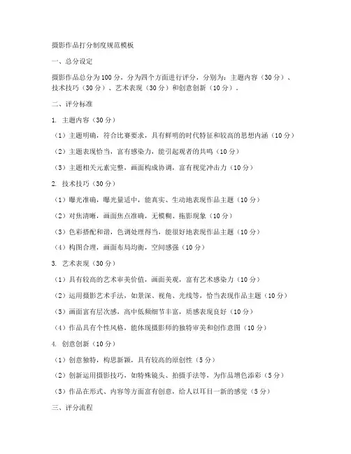 摄影作品打分制度规范模板