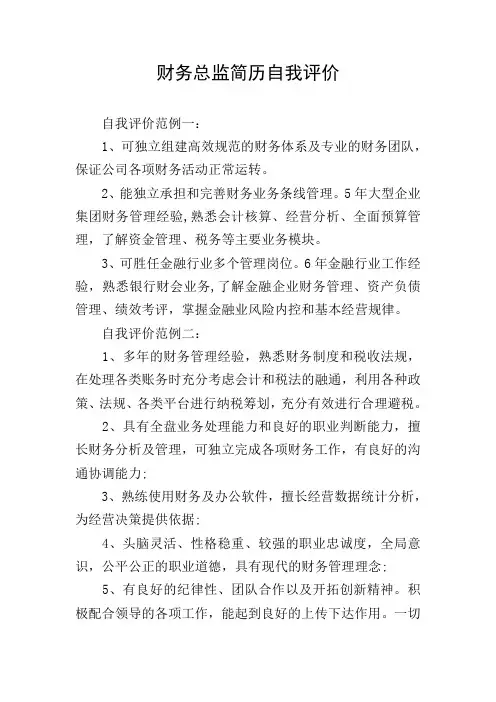 财务总监简历自我评价