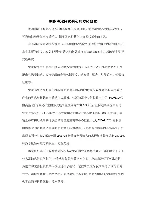 钠冷快堆柱状钠火的实验研究
