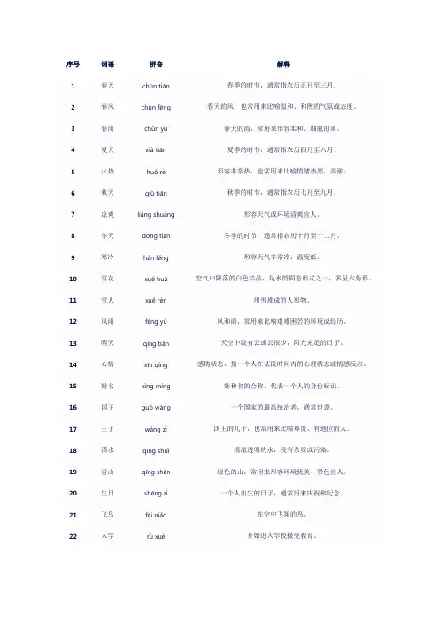 一年级语文下册词语表