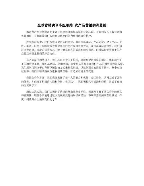 全球营销实训小组总结_农产品营销实训总结